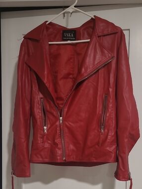 Women’s Red Faux Leather Moto Jacket